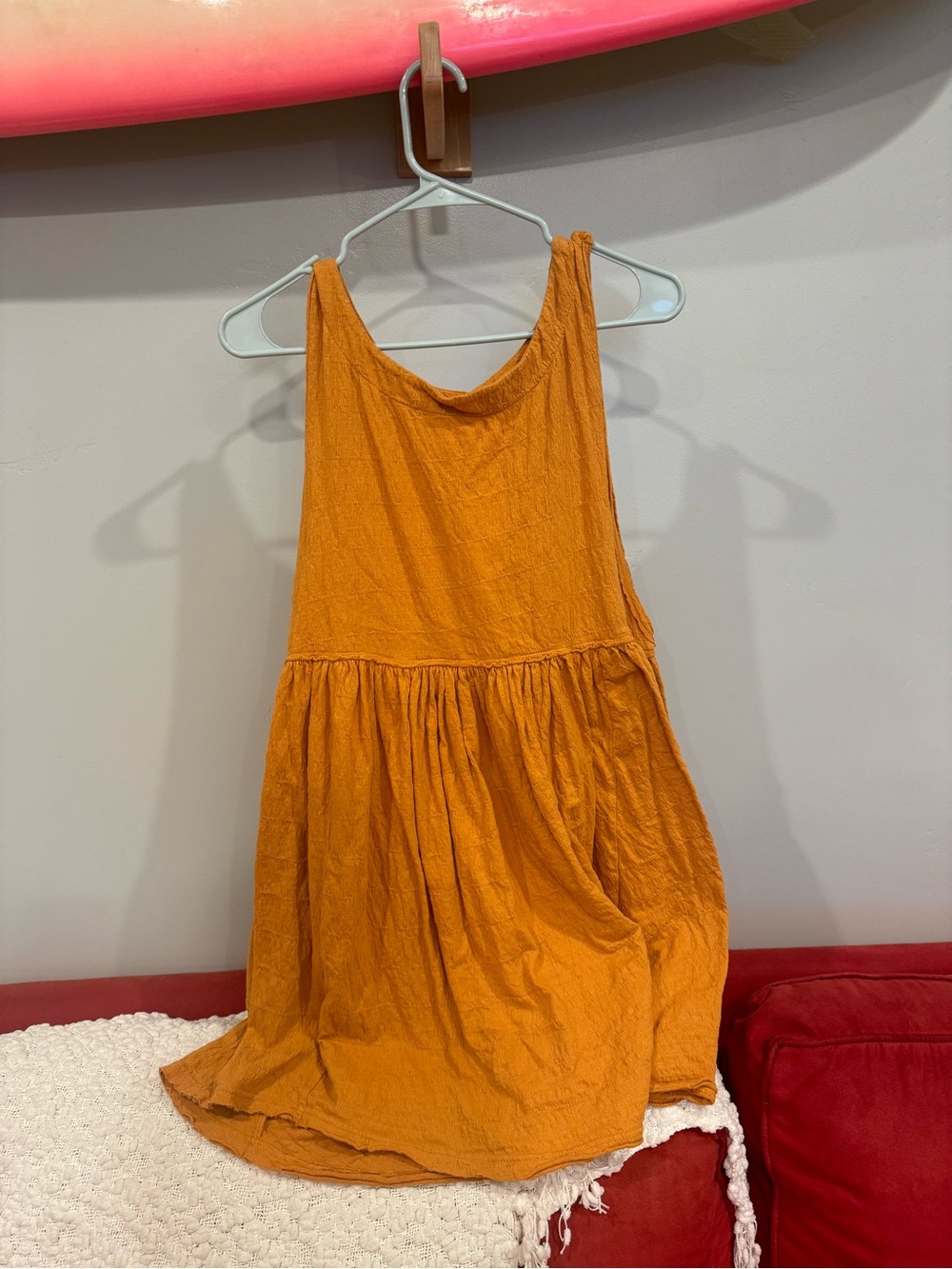 Free People Sleeveless Gathered Mini Dress in Mustard Orange